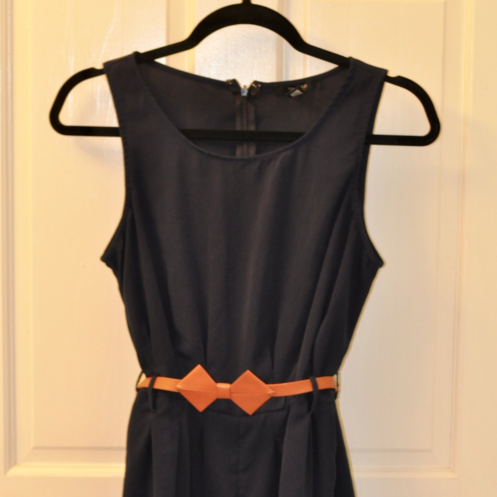 Medium navy romper with leather bow belt